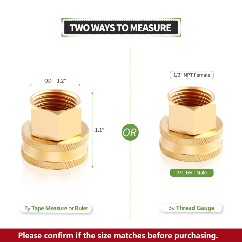 Litorange 2 Pack Lead-Free Brass Garden Hose Threaded 3/4" GHT to 1/2 NPT Fitting Connect, Green Thumb Quick Swivel Connector Adapter, Double Female Thread 3/4" x 1/2" NPT Pipe - Image 2